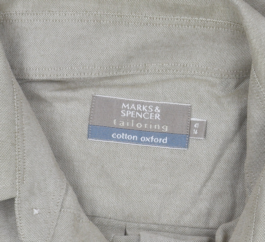 Marks and Spencer Beige Men's Long Sleeve Shirt Size 16