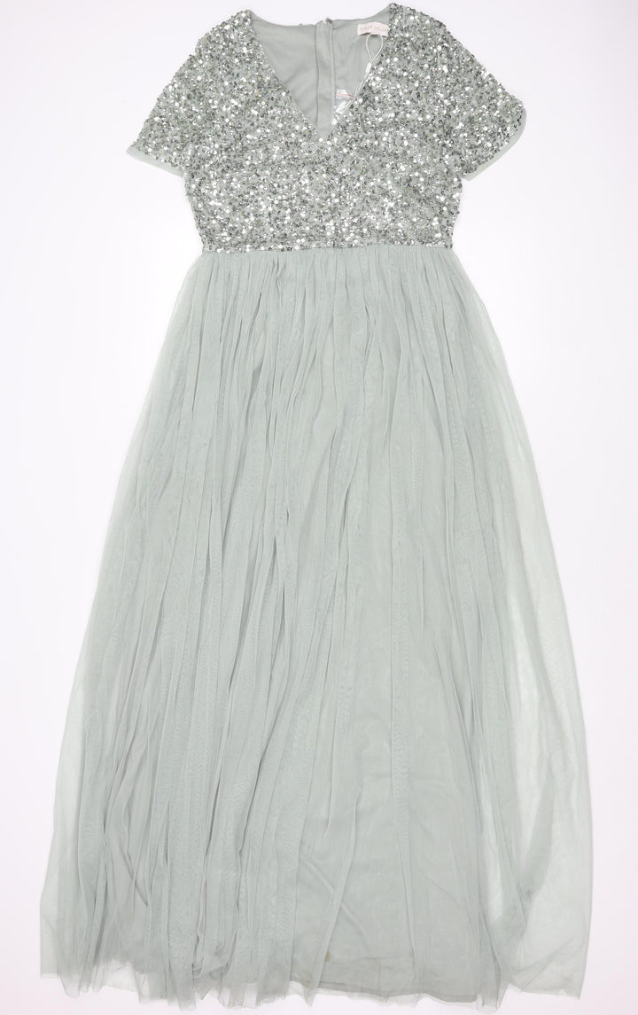 Maya Deluxe Grey Maxi Dress Women Sequin Long Party