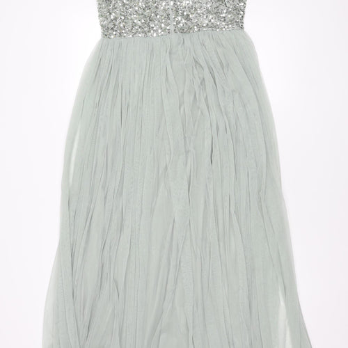 Maya Deluxe Grey Maxi Dress Women Sequin Long Party