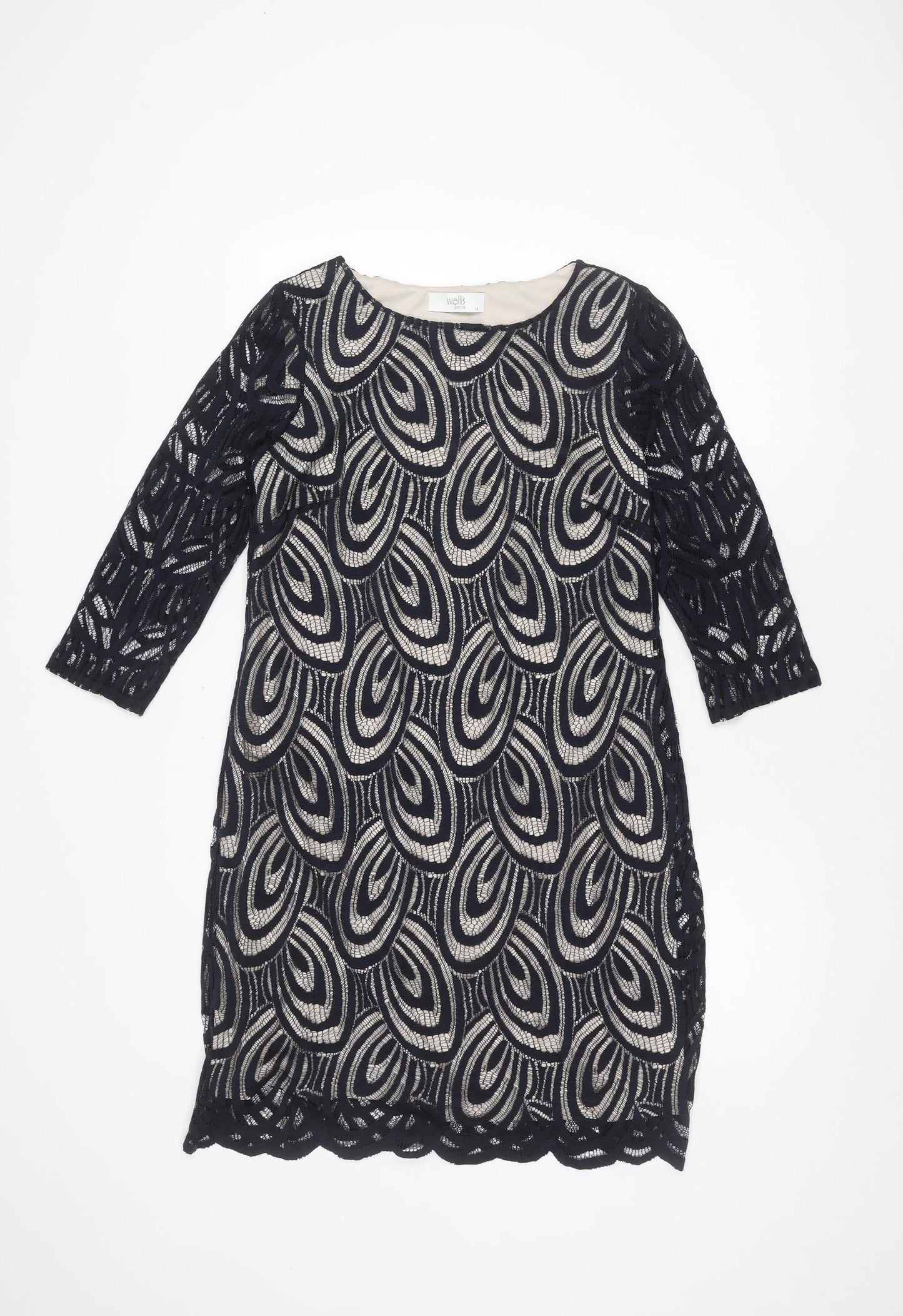 Wallis Petite Geometric Dress UK 14 Multicoloured 3/4 Sleeve