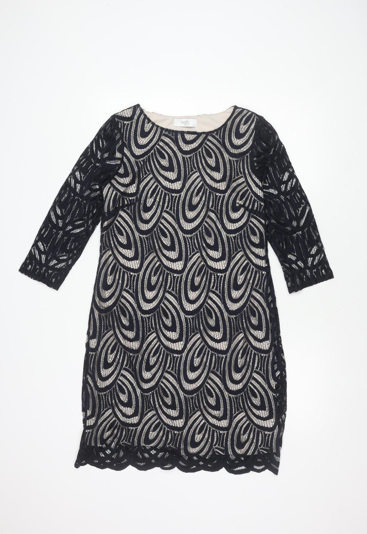 Wallis Petite Geometric Dress UK 14 Multicoloured 3/4 Sleeve
