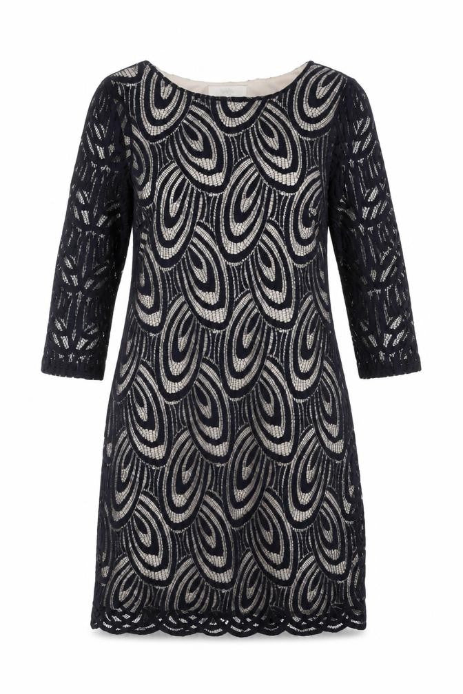 Front view of Wallis Petite Geometric Dress UK 14 Multicoloured 3/4 Sleeve