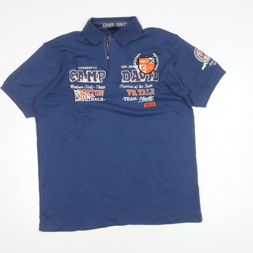 Camp David Men's Blue Polo Shirt 2XL with Graphic Print