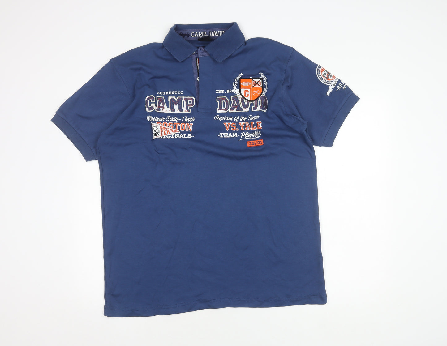 Camp David Men's Blue Polo Shirt 2XL with Graphic Print