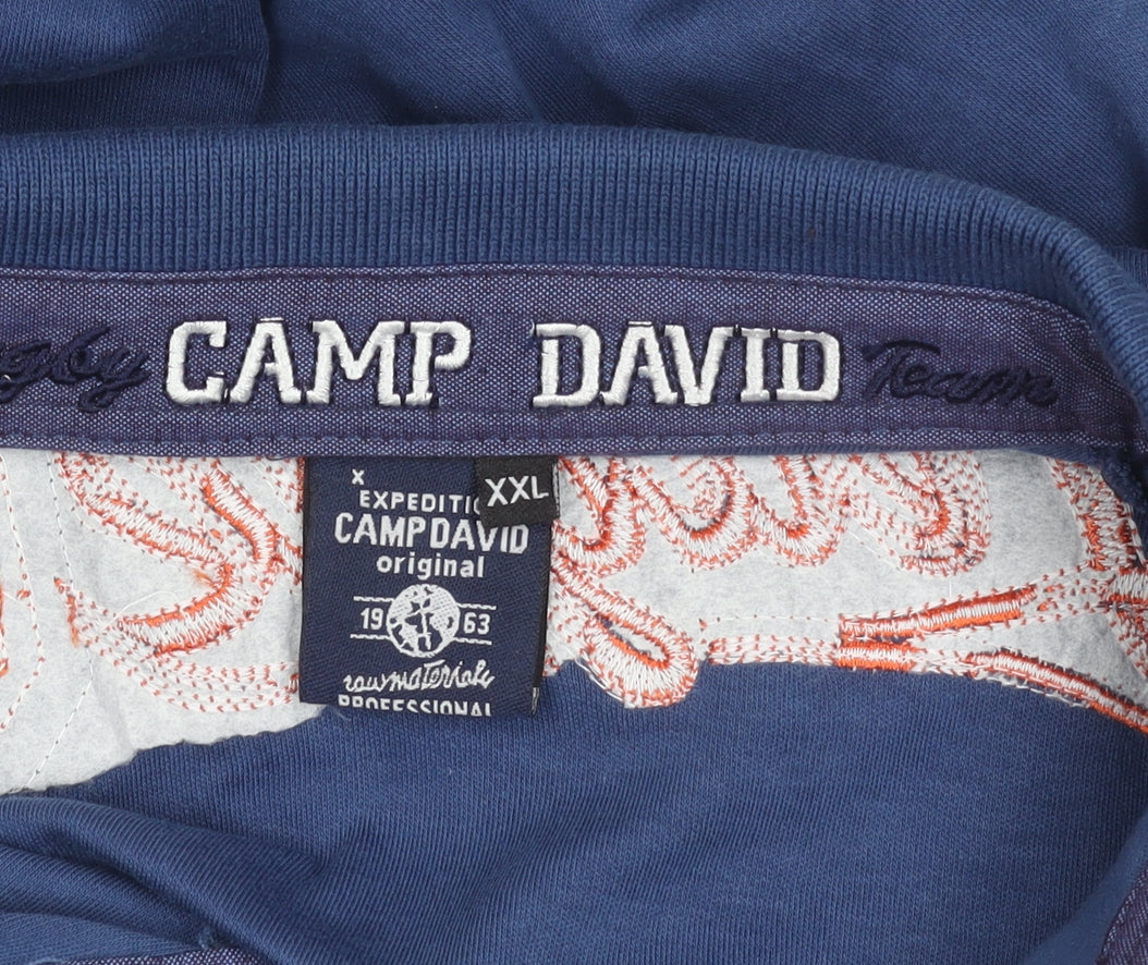 Camp David Men's Blue Polo Shirt 2XL with Graphic Print