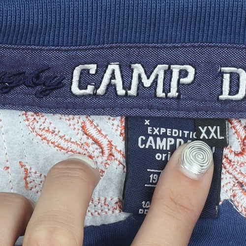 Camp David Men's Blue Polo Shirt 2XL with Graphic Print