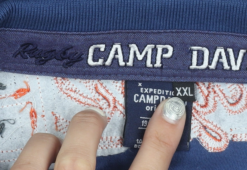Camp David Men's Blue Polo Shirt 2XL with Graphic Print