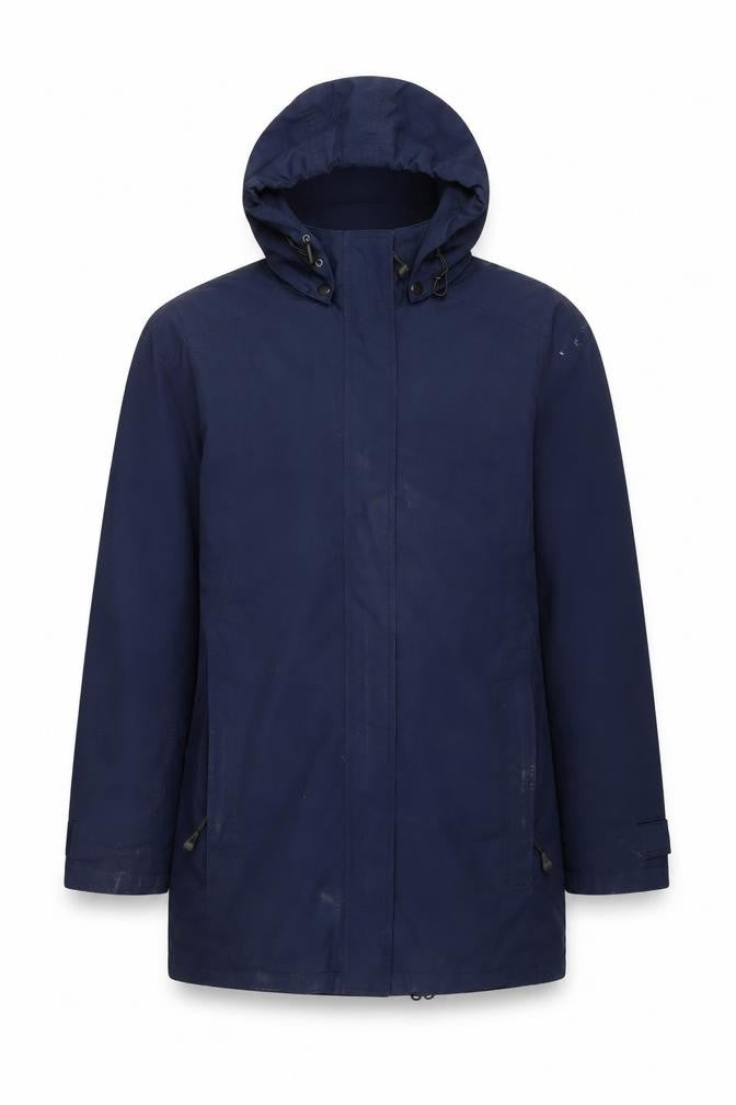 Front view of Skila Men's Blue Hooded Parka Jacket, size 38