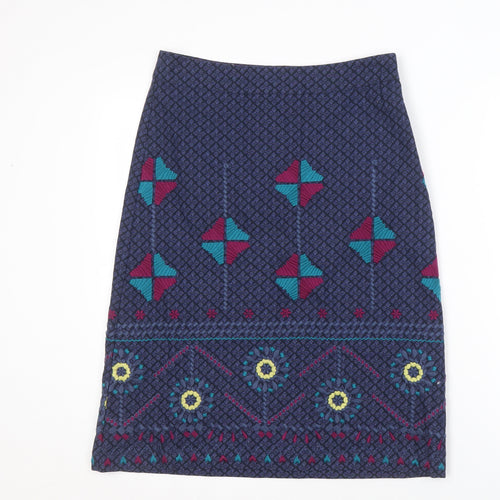 White Stuff Women's Blue Geometric Skirt, Size 8