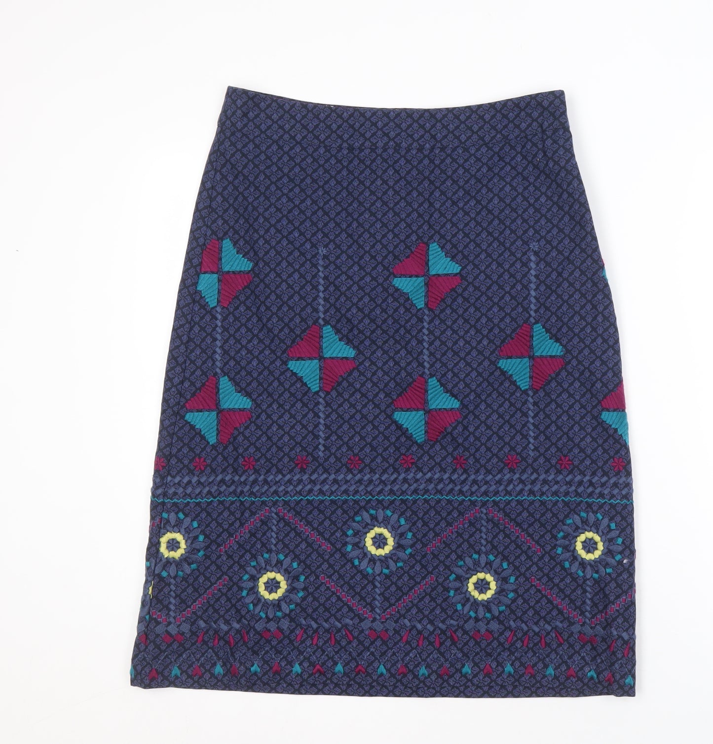 White Stuff Women's Blue Geometric Skirt, Size 8