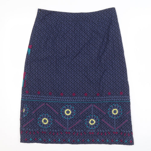 White Stuff Women's Blue Geometric Skirt, Size 8
