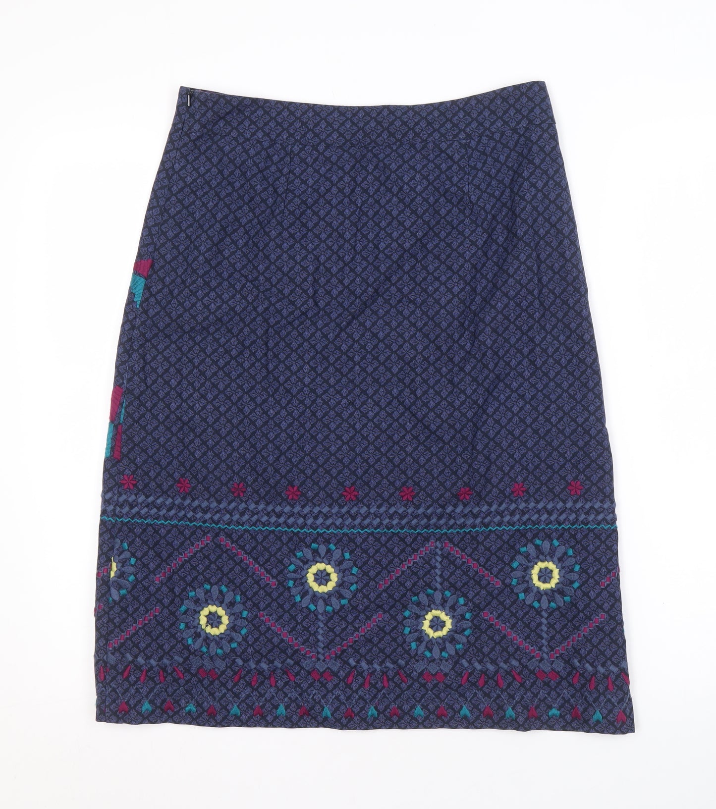 White Stuff Women's Blue Geometric Skirt, Size 8