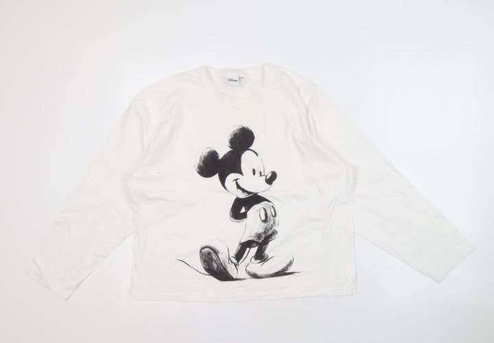 Disney White Mickey Mouse Long Sleeve T-Shirt M Unisex
