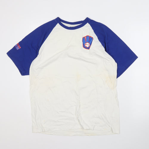 Kariban Men's White Blue Sports T-Shirt Size L