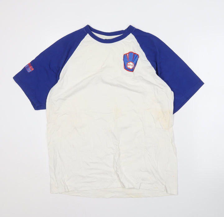 Kariban Men's White Blue Sports T-Shirt Size L
