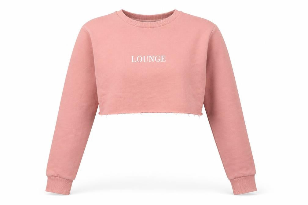 Front view of Lounge Apparel Pink XS Women's Cropped Sweatshirt