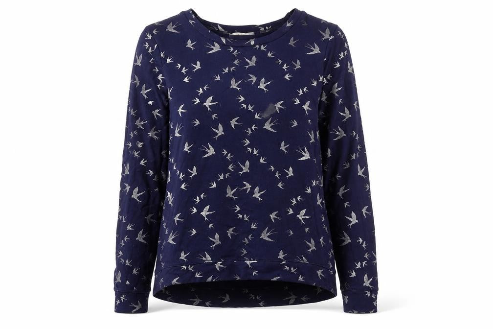 Front view of Oasis Women's Blue Crew Neck Animal Print Sweatshirt M