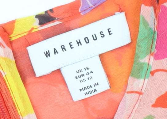Warehouse Women's Multicoloured Floral Dress Size 16