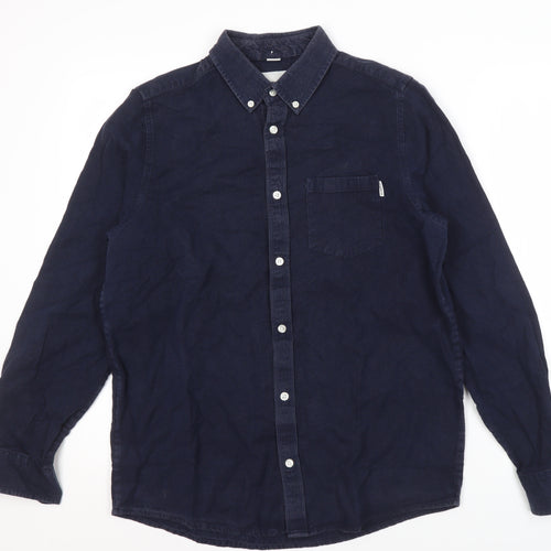 Carhartt Men's Blue Button-Up Shirt, M, Long Sleeve
