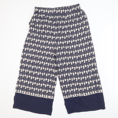 Apricot Women's Blue Ivory Cropped Geometric Trousers Size 12
