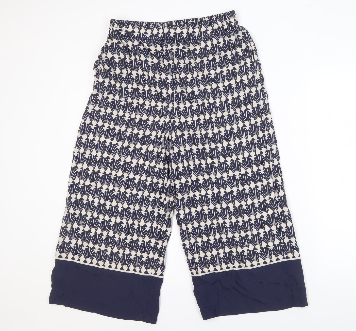 Apricot Women's Blue Ivory Cropped Geometric Trousers Size 12