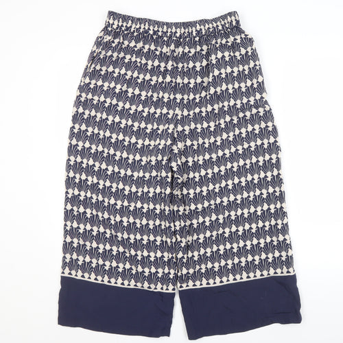 Apricot Women's Blue Ivory Cropped Geometric Trousers Size 12