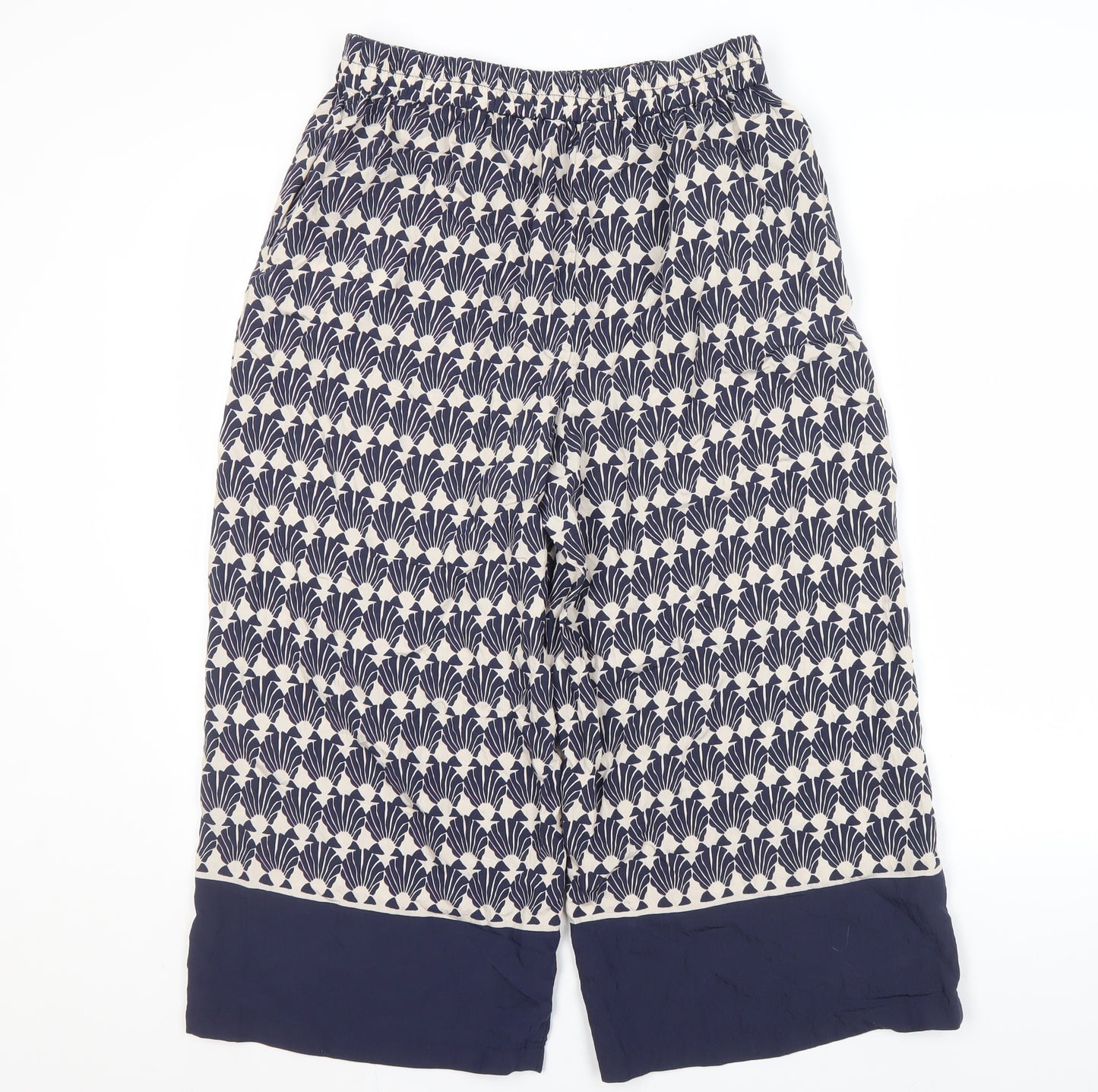 Apricot Women's Blue Ivory Cropped Geometric Trousers Size 12