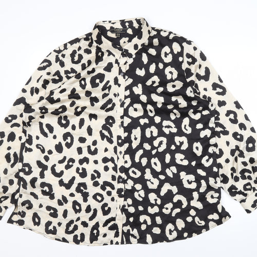 Lipsy Women's Black Animal Print Button-Up, Size 20