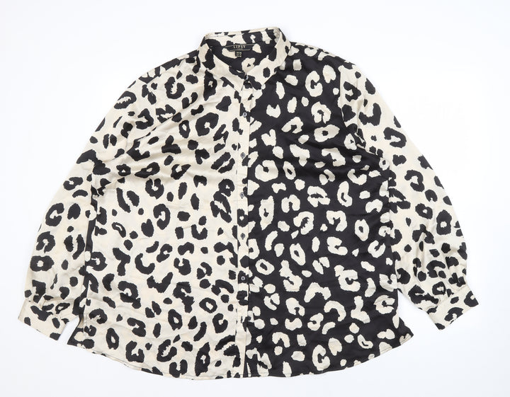 Lipsy Women's Black Animal Print Button-Up, Size 20