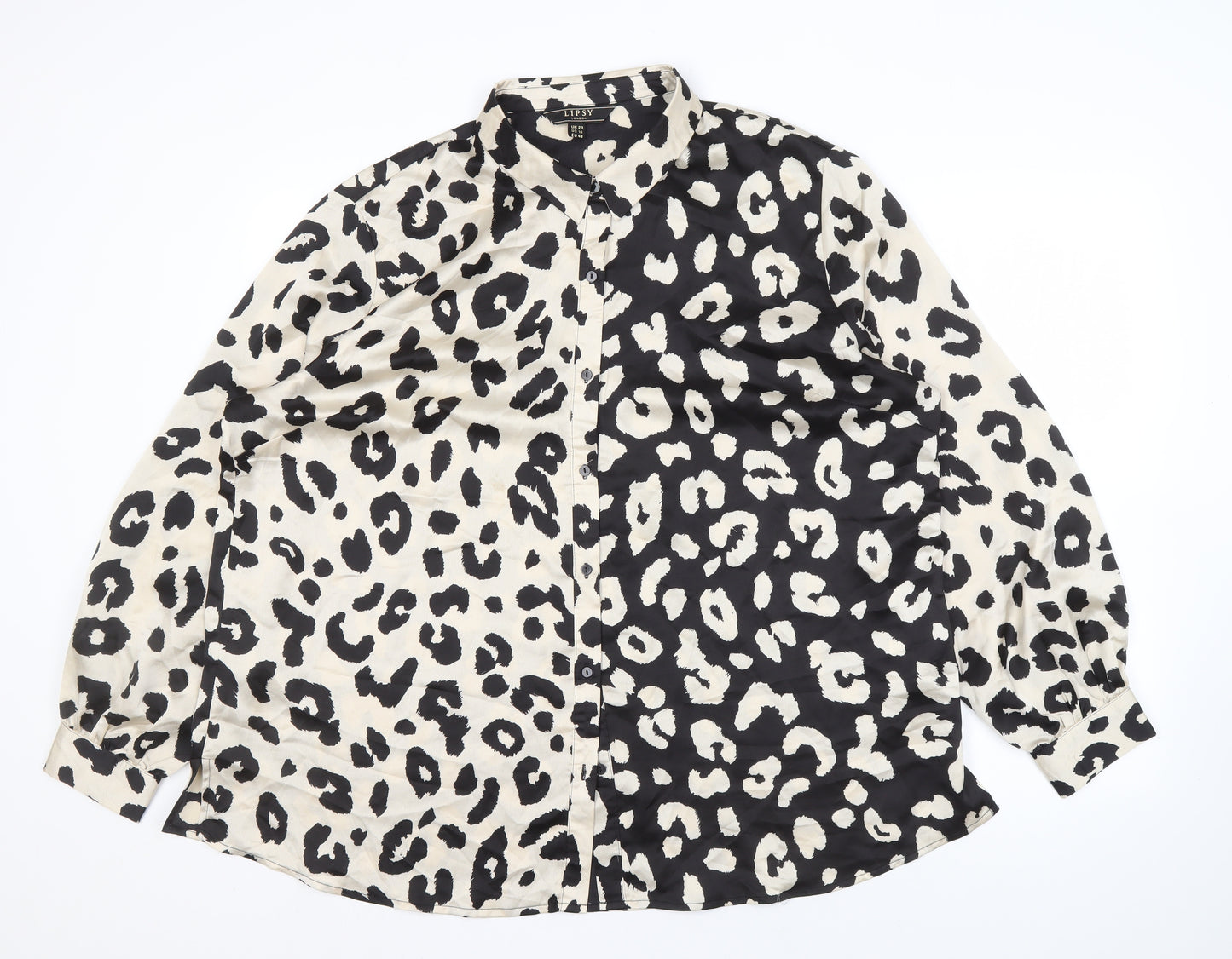 Lipsy Women's Black Animal Print Button-Up, Size 20
