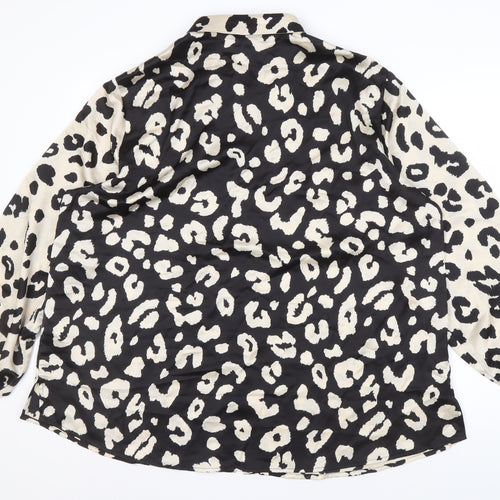 Lipsy Women's Black Animal Print Button-Up, Size 20