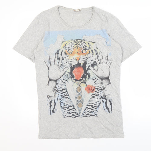 Diesel Men's Grey Tiger Art T-Shirt - Medium, Cotton