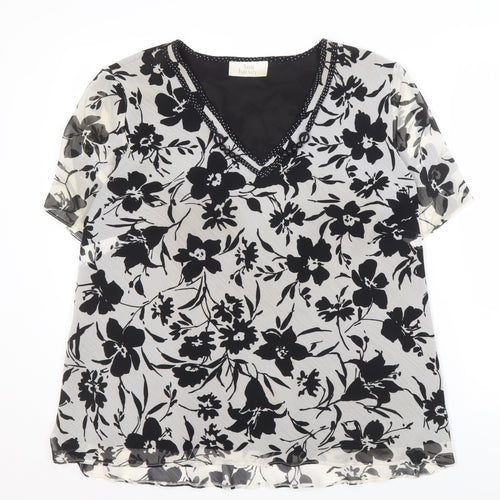 Ann Harvey Women's Black Floral Viscose Blouse, Size 16