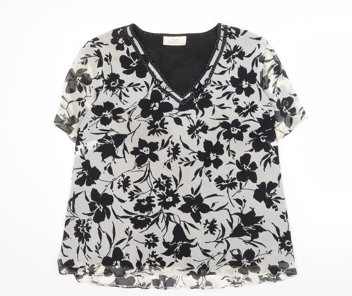 Ann Harvey Women's Black Floral Viscose Blouse, Size 16