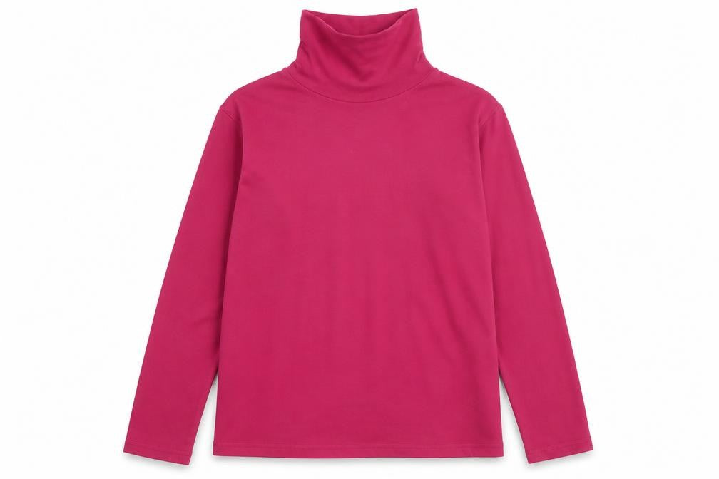Front view of Isle Essentials Women's Red High Neck Long Sleeve Top