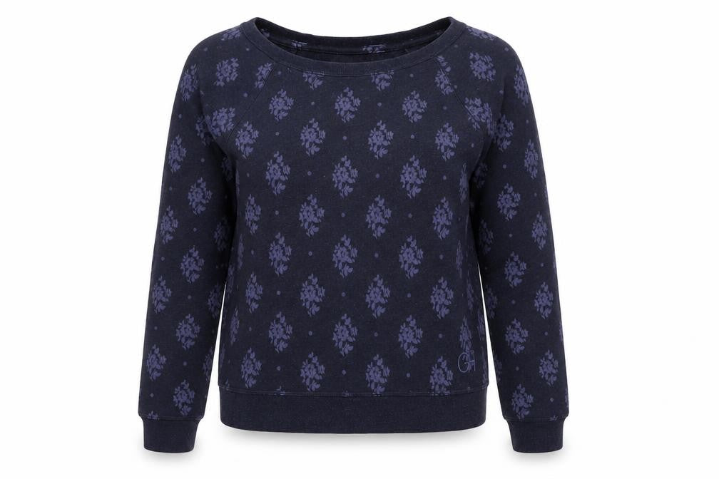 Front view of Gilly Hicks Women's Blue Floral Pullover Sweatshirt M