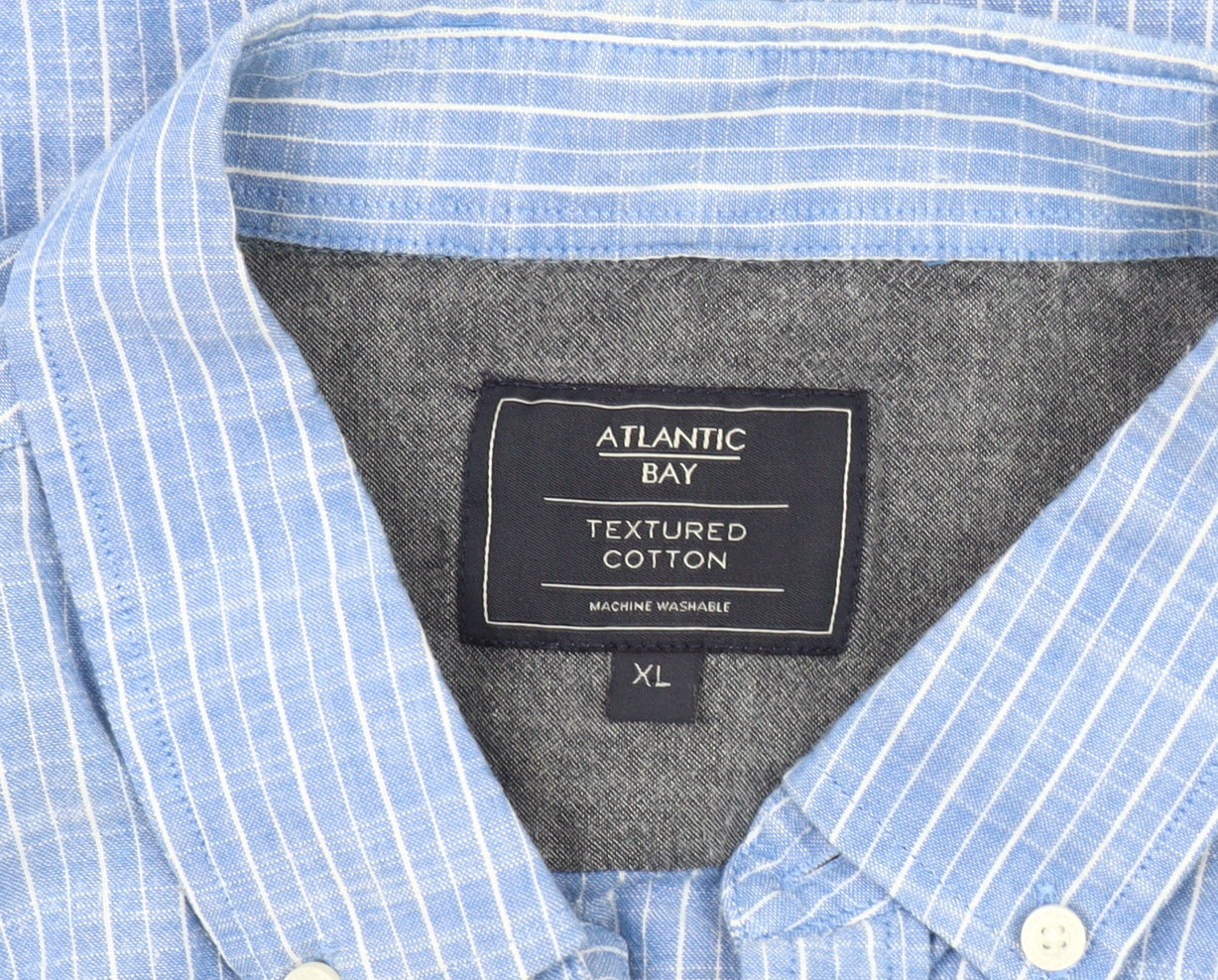 Atlantic Bay Men's Blue Striped XL Casual Shirt