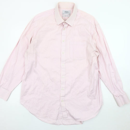 Charles Tyrwhitt Men's Pink Striped Classic Fit Shirt 44
