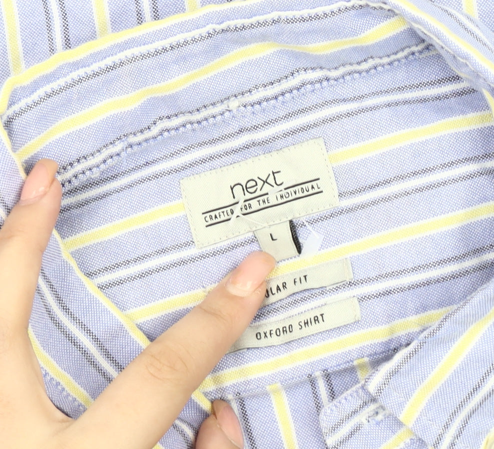 Next Men's Multicoloured Striped Oxford Shirt Large