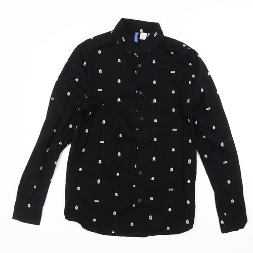 H&M Men Black XS Star Wars Collared Long Sleeve Shirt