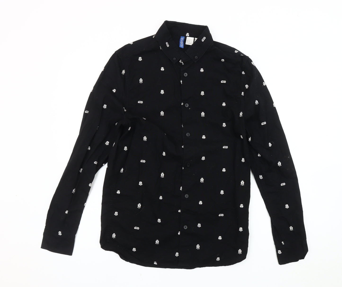H&M Men Black XS Star Wars Collared Long Sleeve Shirt