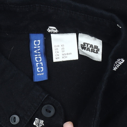H&M Men Black XS Star Wars Collared Long Sleeve Shirt