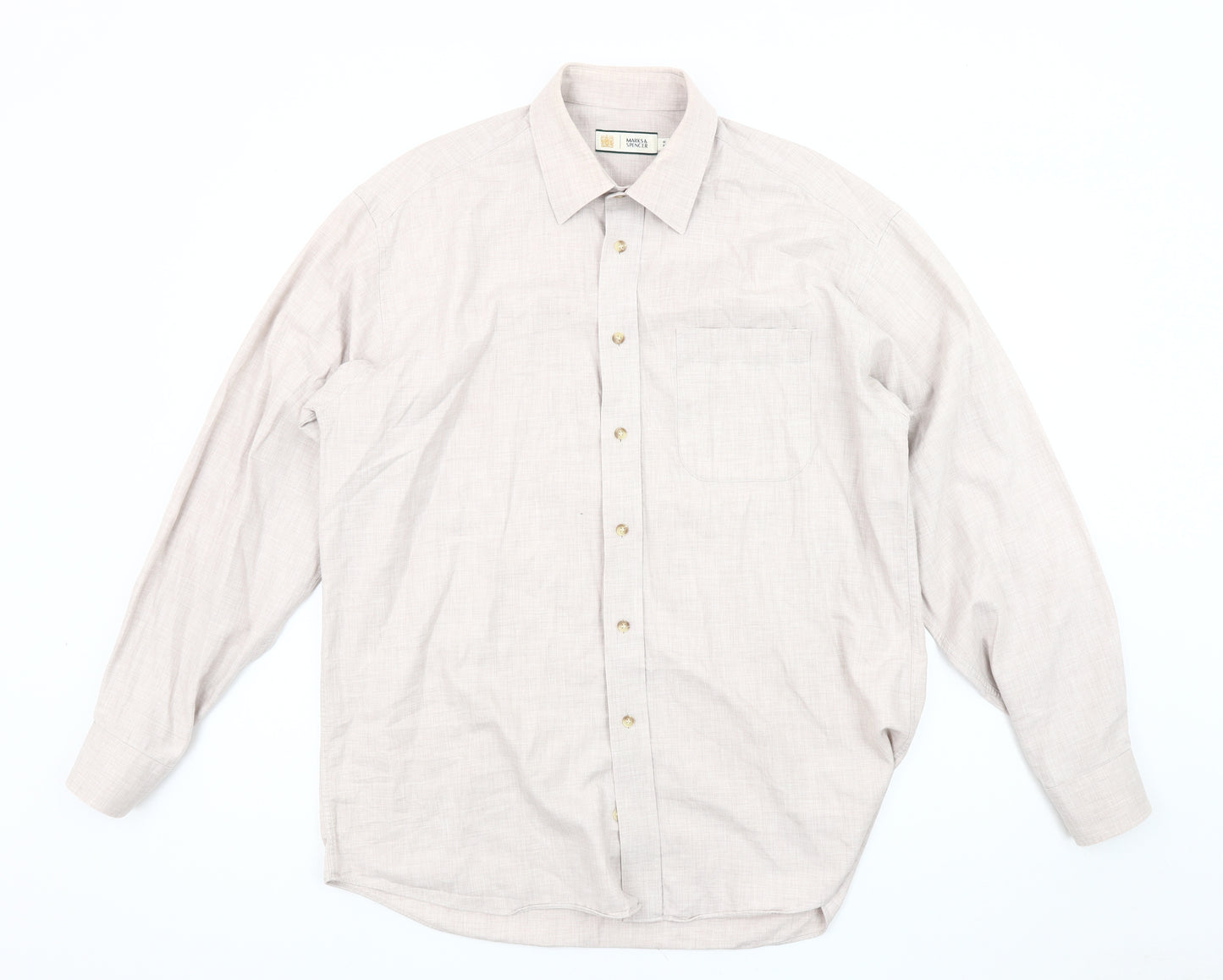 Marks & Spencer Men's Beige Long Sleeve Shirt