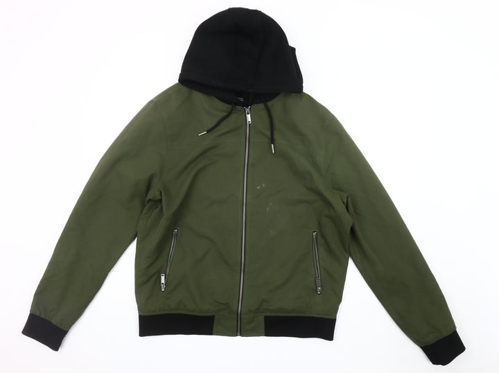 River Island Men's Green Bomber Jacket L - Casual, Hooded, Zip