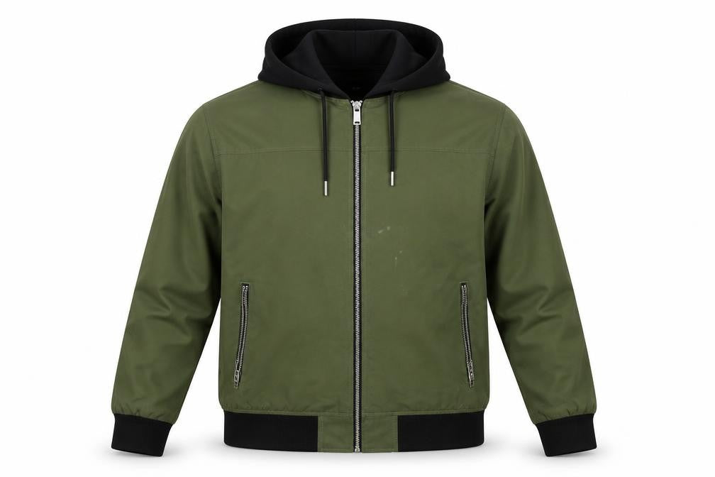 River Island Men's Green Bomber Jacket L - Casual, Hooded, Zip