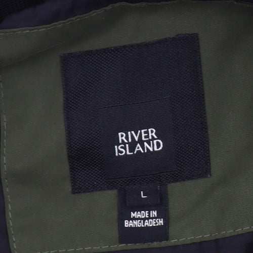 River Island Men's Green Bomber Jacket L - Casual, Hooded, Zip