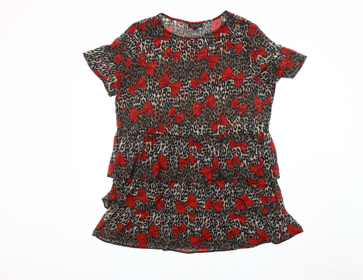 Topshop Women's Animal Print Bow Blouse, Size 12