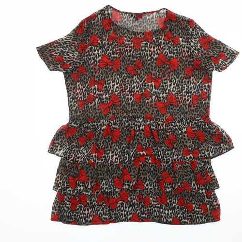 Topshop Women's Animal Print Bow Blouse, Size 12