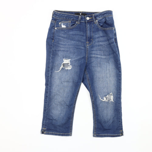 Very Women's Blue Cropped Distressed Jeans Size 10