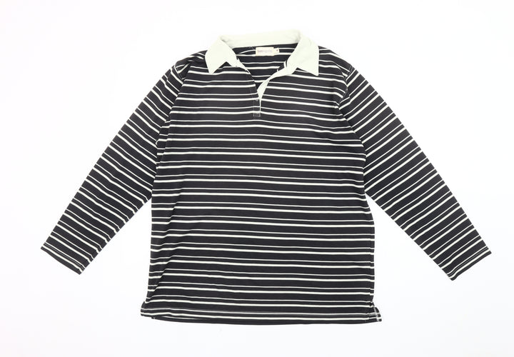 Bonmarché Women's Black Striped Polo Shirt M